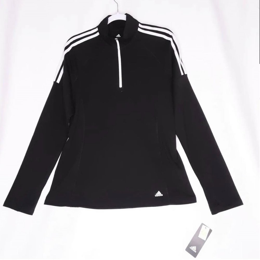 ADIDAS Women's MEDIUM French Terry UPF-50 Quarter 1/4 Zip Golf Pullover Top NWT